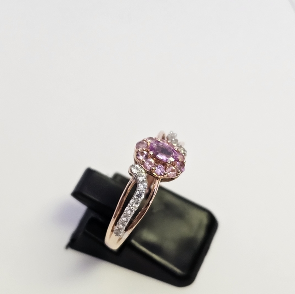 Natural Pink Sapphire & White Zircon Halo Ring in 14k Rose Gold/925 Size 7.5! - Picture 7 of 9